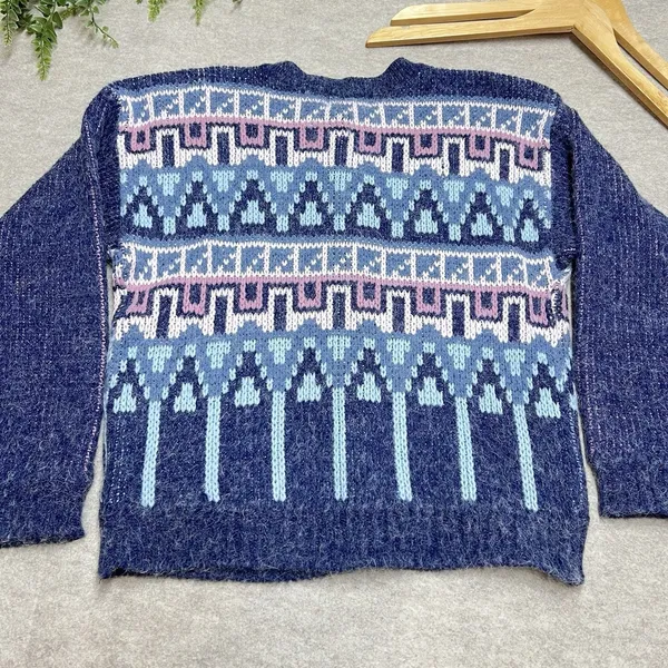 Paris Sport Club Universal Cardigan Womens‎ S Vintage Blue Fair Isle Grandmacore - Image 4