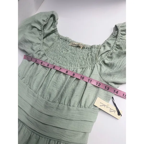 Liberty Love NWT Sage Green Tiered Puff Sleeve Smocked Mini Dress milk maid garden party med - Image 6