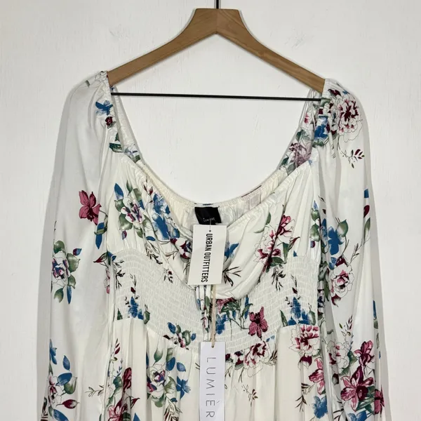 Urban Outfitters Lumiere Mini Dress S White Floral Cottagecore Milkmaid Coquette - Image 3