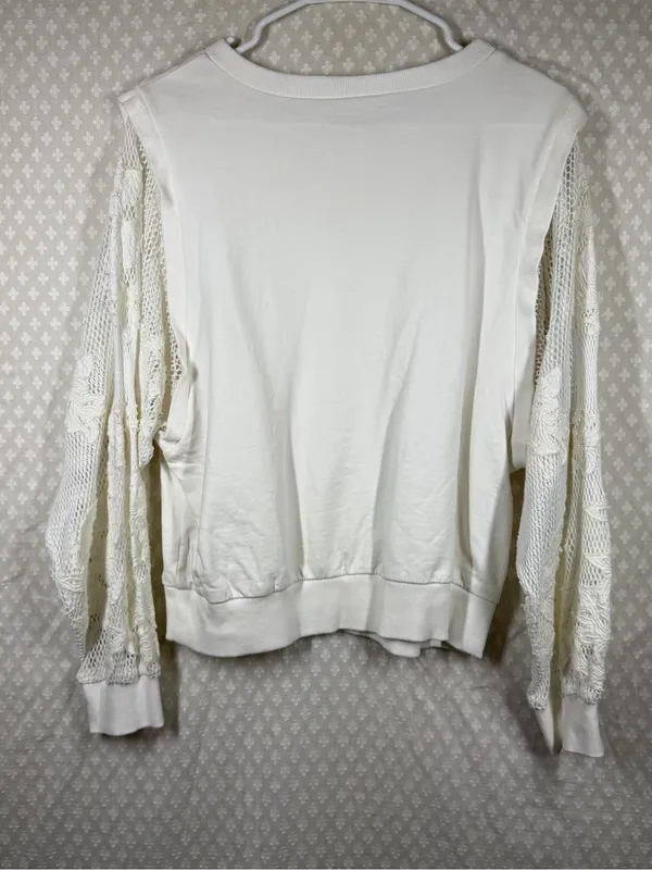Anthropologie White Lace Floral Mesh Long Sleeve‎ Sweatshirt - Image 5