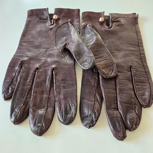 Leather vintage gloves brown size XS - Image 4