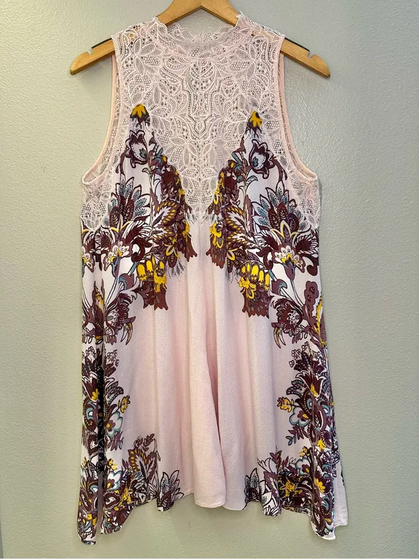 NEW Free People Marsha Lace-Neck Printed Mini Dress Tunic Top - Image 8