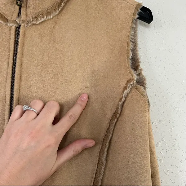 Live A Little Faux Suede Faux Fur Tan Vest Bohemian Casual Western 70s Retro XL - Image 8