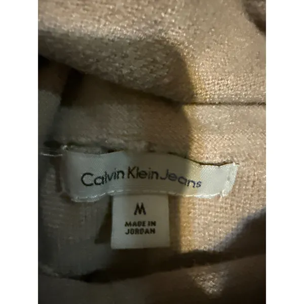 Calvin Klein Womens Beige Turtleneck‎ Knit Sweater Center Seam Size M minimalist - Image 2