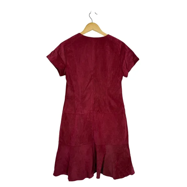 Hope &‎ Harlow Corduroy Mini Dress Womens Sz 6 Red V-Neck Front Zip Short Sleeve - Image 2