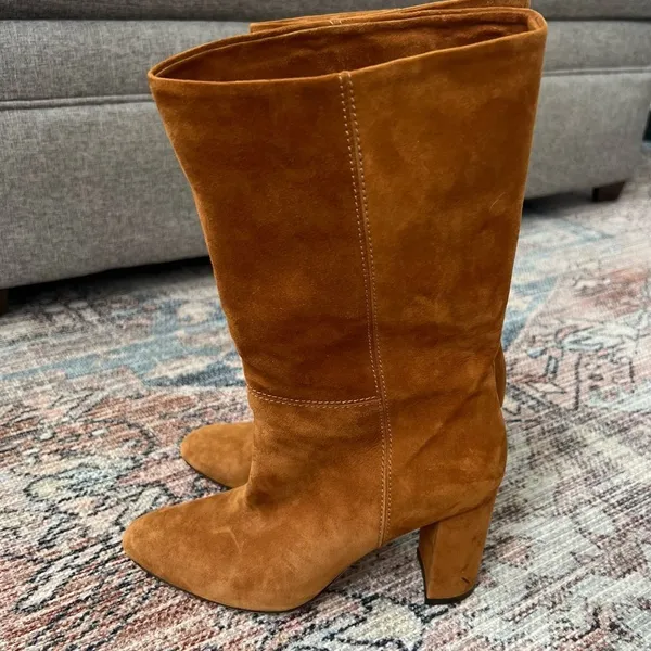 Marion Parke Womens Delila Suede Pointed Toe Mid-Calf Boots Camel Tan Size 38 8 - Image 3