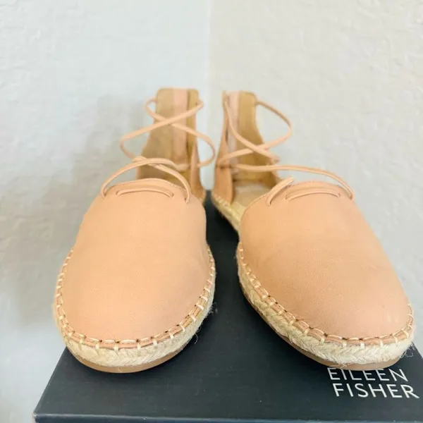 Eileen Fisher Lace-Up Leather Espadrille Sandal, Toffee Cream Pink Size 7.5, NWT - Image 16