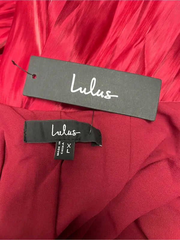 Lulu’s Berry Red Organza Pleated Drop Waist Maxi Dress XL - Image 13