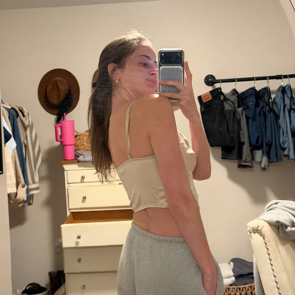 Forever 21 Champagne, silk satin drape blouse, crop top - Image 2