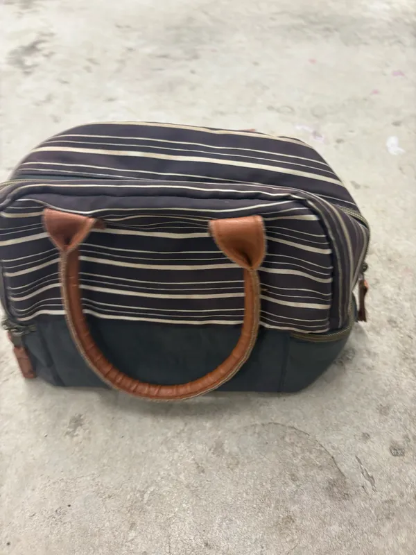Emma & Chloe Striped Zip Satchel Top Handle Lunchag in Brown Gray Women's - Image 9