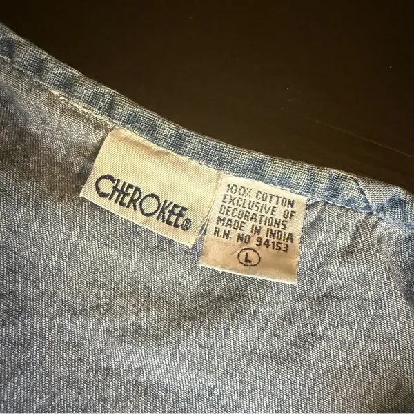 Cherokee Blue and White woven jean Vest with Wooden‎ Buttons - Image 3