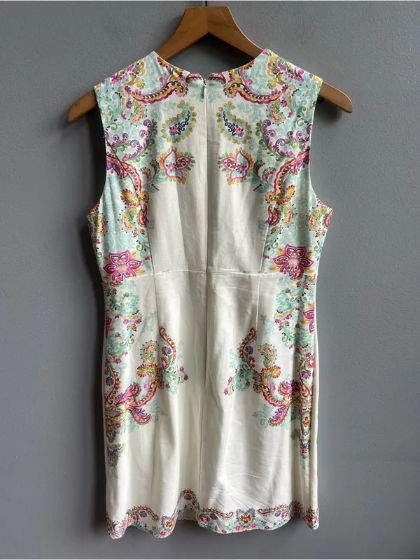 Anthropologie Ciebon White Embroidered V-Neck Shift Dress Floral Sleeveless Sm - Image 7