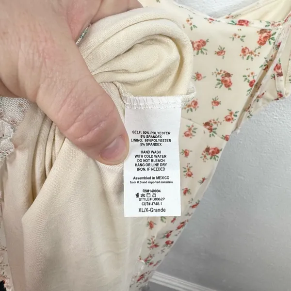 See You Monday Mini Slip Dress Womens XL Ivory Pink Floral Rose Tie Straps - Image 5