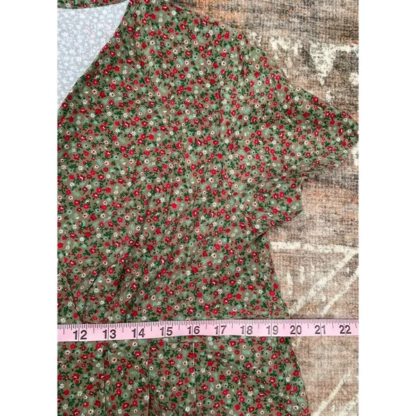 Modest Cottagecore Midi Dress Ditsy Floral Corduroy Pinwale Handmade Prairie - Image 14