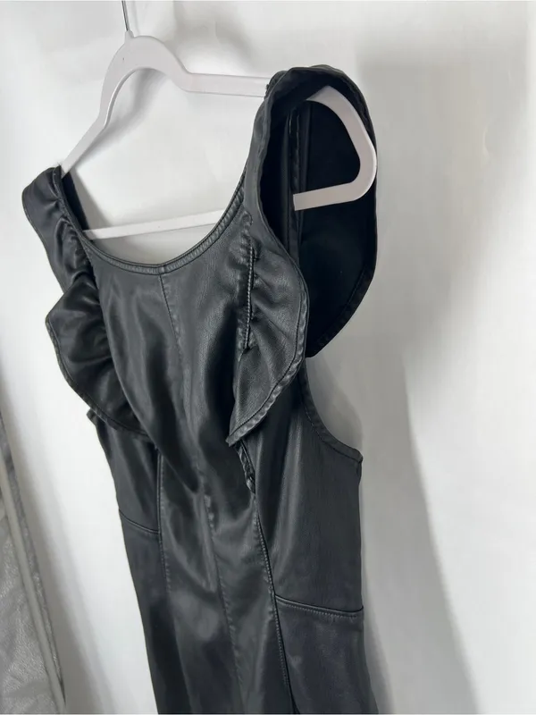 Free People Simone Vegan Short Suit Black Faux Leather Romper XS - Image 3