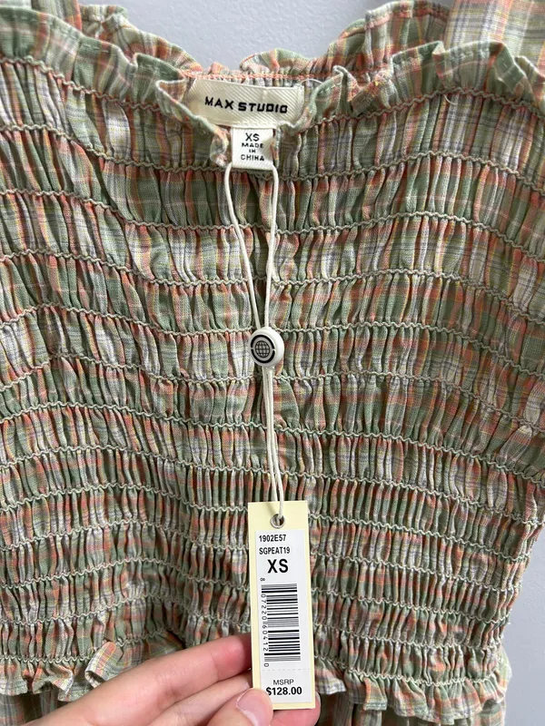 Max Studio Green Plaid Smocked Tiered Maxi Dress - Image 2