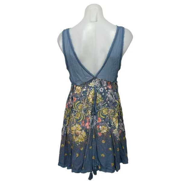 Intimately Free People Blue Sheer Floral Sleeveless Mini A-Line Tank Dress Sz M - Image 3