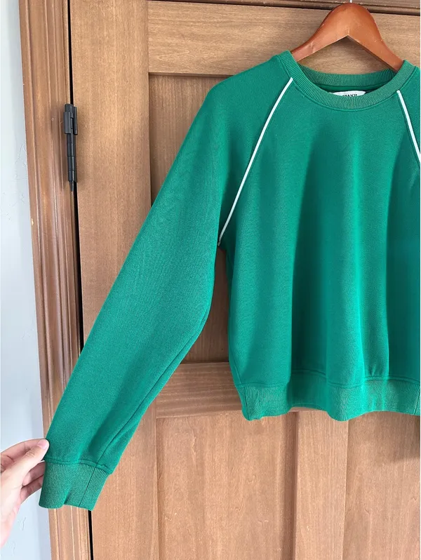 SPANX Airpiqué Long Sleeve Crewneck Top Field Green Women’s Small 21351R - Image 3