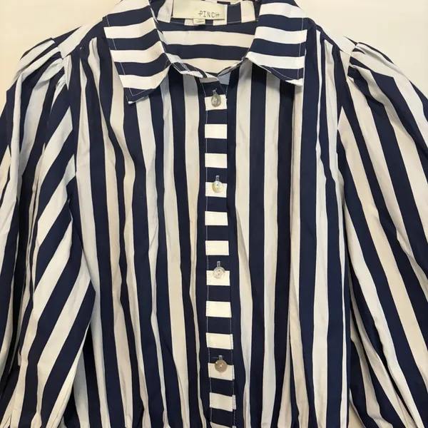 Pinch Striped Blue White Button Front Romper Shorts 3/4 Sleeve Collared Medium‎ Size undefined - Image 4