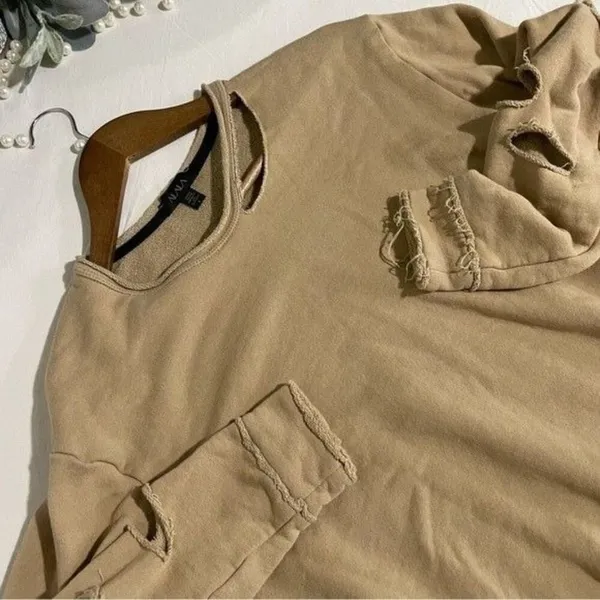 ALALA Cypher Distressed Sweatshirt Small Tan Cutout Pullover Athleisure - Image 9