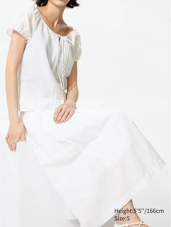 Uniqlo Linen Blend Tuck Long Skirt NWT Off White XXL - Image 5