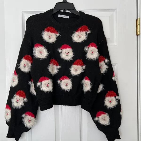 Christmas sweater black crop knit stretch size Small holiday - Image 4
