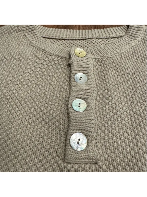 Women’s Half Button Down Sweater from Anna-Kaci L Oatmeal Beige Tan Oversized - Image 4