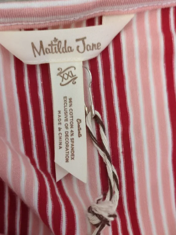 Matilda Jane Red Pink Striped Midi Dress Size XXL - Image 5
