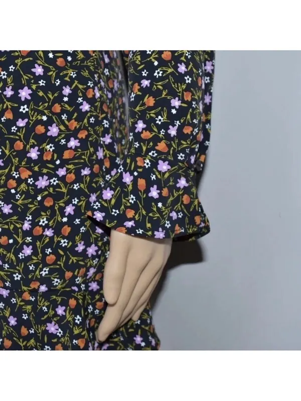 Zara Floral Print Long Sleeve Mini Dress Black Small - Image 5