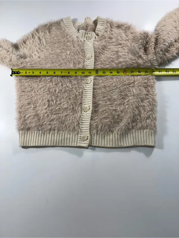 aerie Super Soft Cream Fuzzy Button-Front Cardigan - Image 4