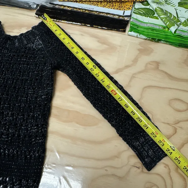 Narciso Rodriguez‎ for Design Nation Black Gunmetal Metallic Open Knit Sweater S - Image 9