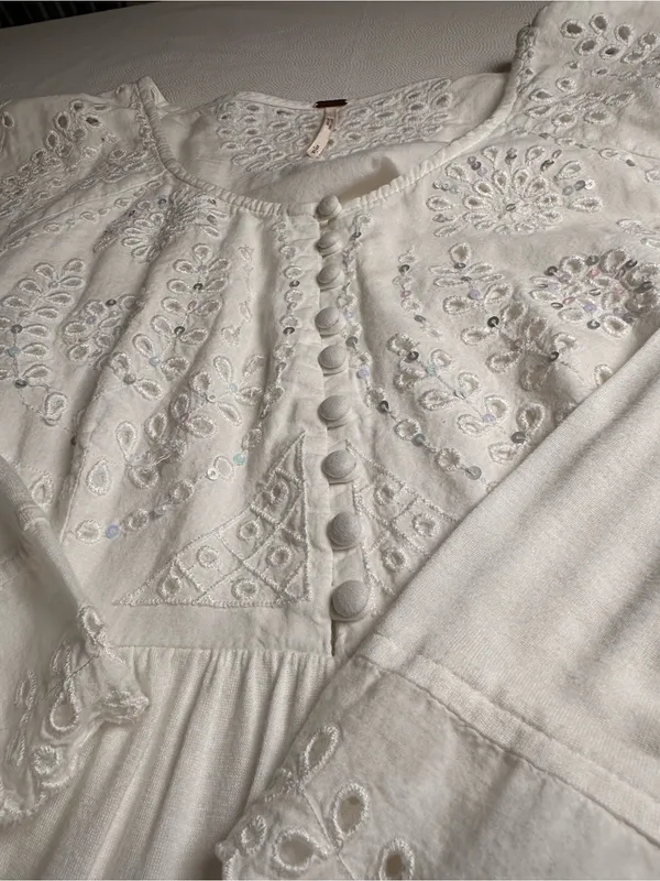 Free People White Eyelet Embroidered Peplum Tunic Blouse Size S Boho - Image 5