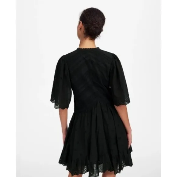 Madewell Dress Size 00 Black Eyelet Flutter‎ Sleeve Mini Cotton Sundress NU556 - Image 2