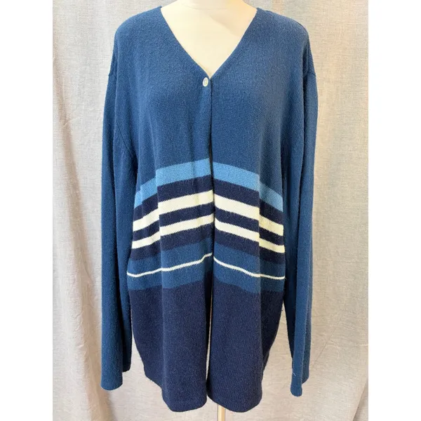 Denim & Co. Blue Striped Open Front Cardigan Sweater‎ Plus 3X - Image 3