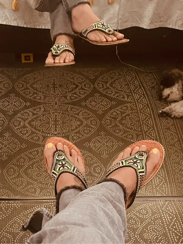 RASTA MOROCCAN sandals SZ 9 Boho embroidered Green - Image 3
