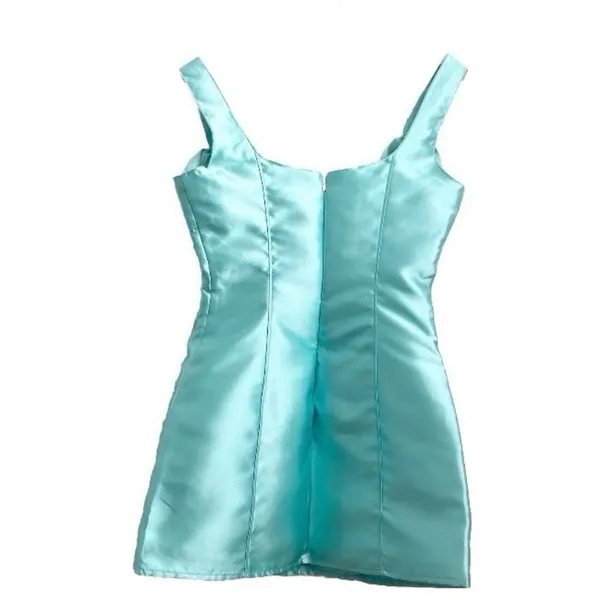 CURRENT MOOD Dolls Kill Pixie Stardust Satin Bow Straps Aqua Mini Dress Size S - Image 2