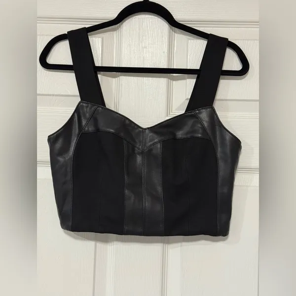 CAbi Jet Black Bralette Faux Leather Ponte Knit Stretch Top Women's Size M - Image 5