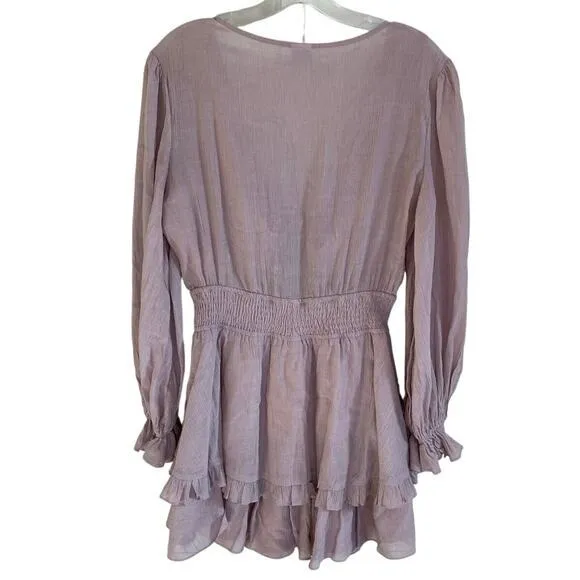 Angel Biba Mauve Ruffle Mini Romper Dress Long Balloon Sleeve Front‎ Tie Small - Image 9