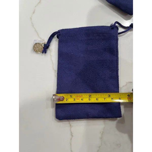 Tory Burch Navy Blue Suede Jewelry Pouch Set of 2 Gold Logo Charm - Image 3