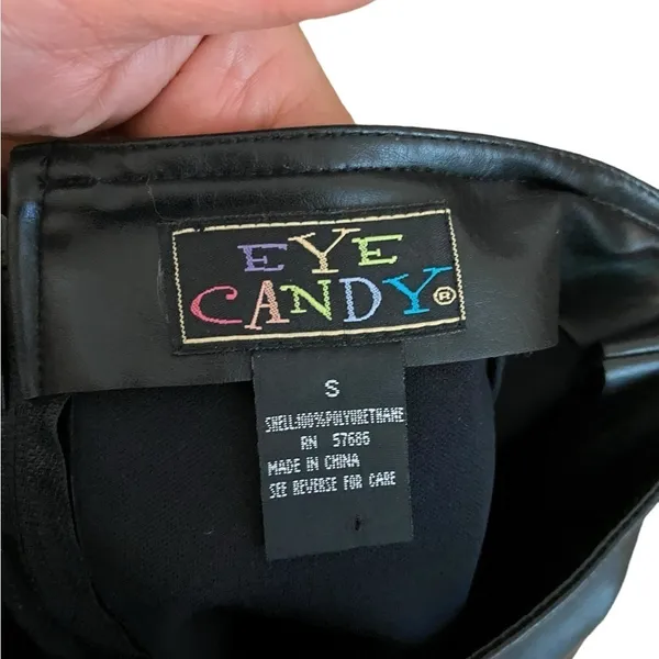 Vintage 90s eyecandy black pleather vegan leather party girl festival Mini Skirt - Image 6