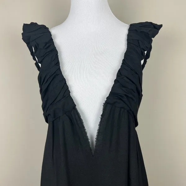 Jason Wu‎ Maxi Dress Womens Large Black Tiered Linen Blend Pleated A-Line L FLAW - Image 4