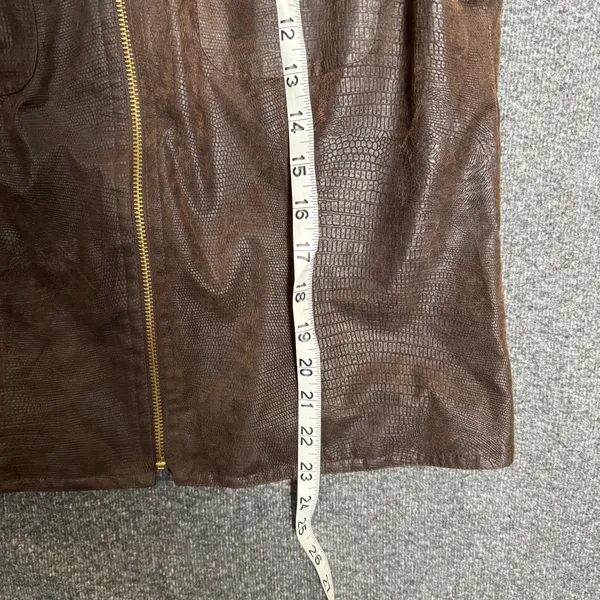 Maggy London Brown Croc Faux Leather Zip Jacket Blazer 6 Chic Mob 80s Vegan Moto - Image 7