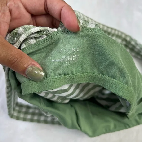 OFFLINE By Aerie Womens Gingham Stretch Medium Support Sport Bra Green XXS - Image 4
