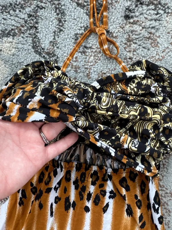 Chesley Y2K Halter Leopard Paisley Print Maxi Dress Small - Image 5