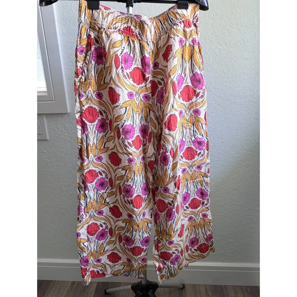Rachel Zoe 100% Linen Flowy Baggy Wide Leg Floral Elastic Waist Pants Size M - Image 2