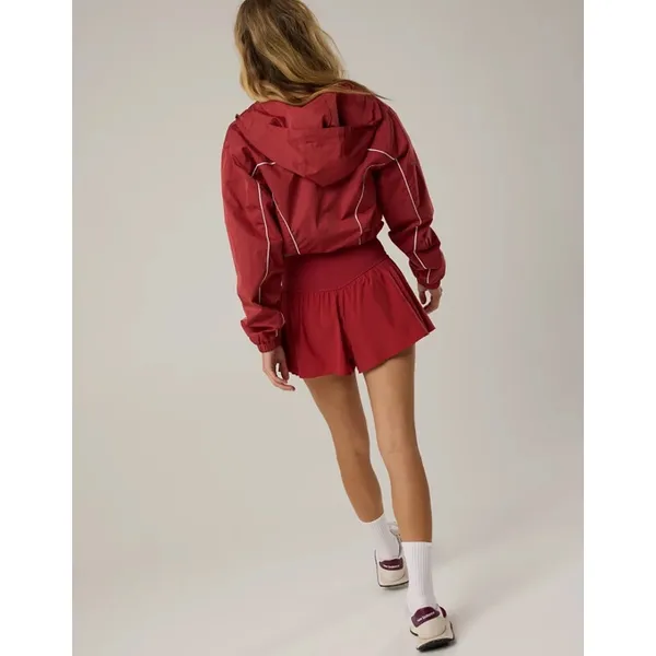 OFFLINE By Aerie Real Me High Waisted Pleated Flowy Short Summer Burgundy Small - Image 3