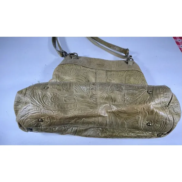 American Leather Co. Olive Green Tooled Genuine Leather Hobo Shoulder Bag - Image 5