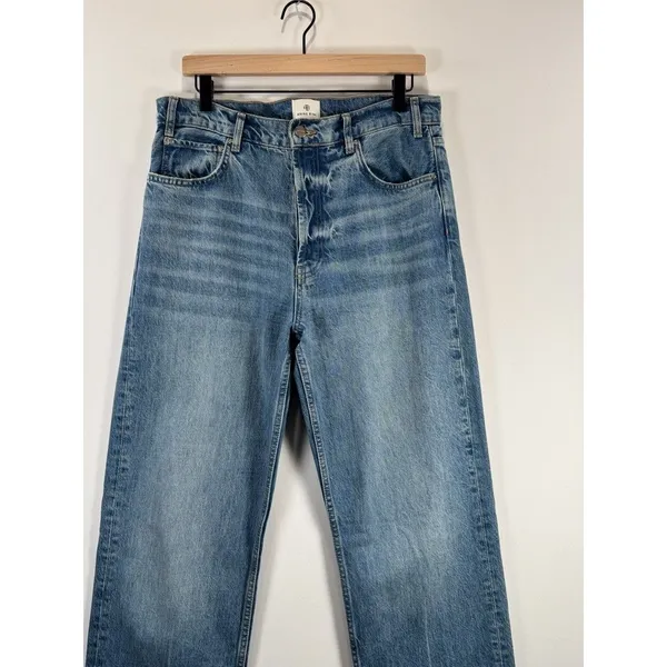 ANINE BING Jeans Nordic Blue Roy Organic Cotton Relaxed Straight Split Hem 30 - Image 6