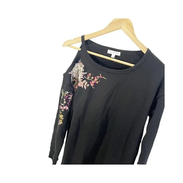 Socialite Womens Sweater Dress Black Floral Embroidered Long Sleeve‎ Stretch S - Image 4