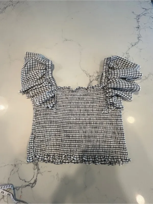 Anthropologie Maeve Crinkle Gingham Smocked Top - Image 3